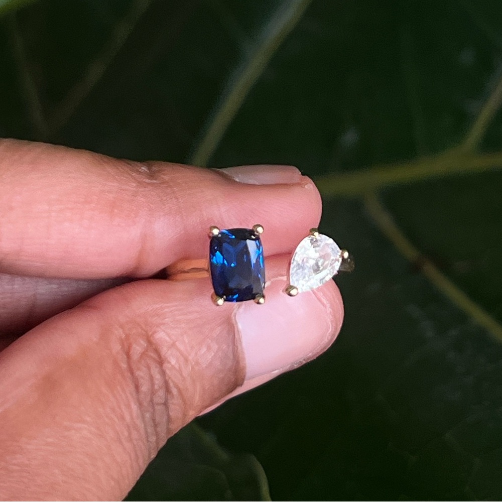 Adjustable Blue and Silver Gemstone Ring